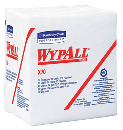 Picture of DRY WIPE- WYPALL(R) X70- 12 IN X 12-1/2 IN- NUMBER OF SHEETS 76- WHITE- PK 12