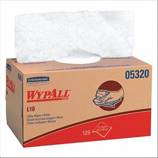 Picture of DRY WIPE- WYPALL L10- 9 IN X 10-1/4 IN- NUMBER OF SHEETS 125- WHITE- PK 18