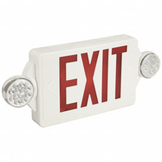 Picture of NUMBER OF FACES 2- LED- EXIT SIGN WITH EMERGENCY LIGHTS- WHITE- PLASTIC- LETTER COLOR RED