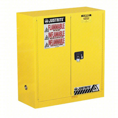 Picture of FLAMMABLES SAFETY CABINET- STD- 30 GAL- 0 DRUM CAPACITY- 43 IN X 18 IN X 44 IN- YELLOW- MANUAL CLOSE