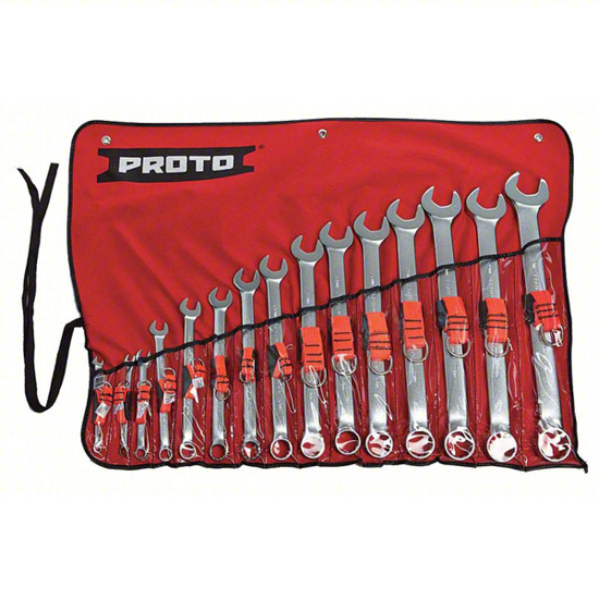 Picture of PROTO COMBINATION WRENCH SET- ALLOY STEEL- SATIN- 15 TOOLS- 5/16 IN TO 1 1/4 IN RANGE OF HEAD SIZES