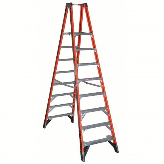 Picture of WERNER TWIN PLATFORM STEPLADDER- 10 FT LADDER HT- 8 FT PLATFORM HT- 300 LB- 78 IN BASE SPREAD