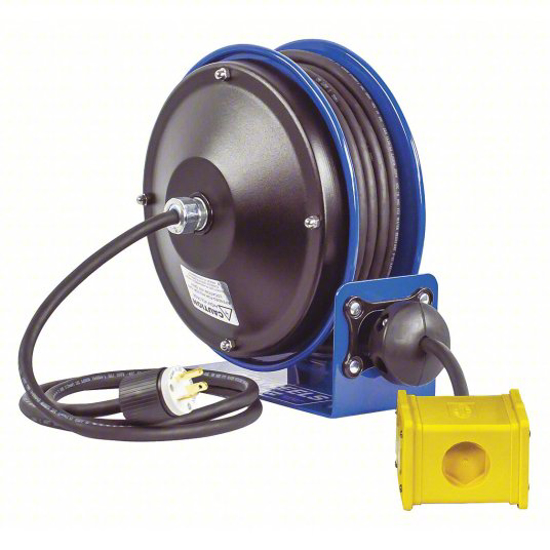 Picture of COXREELS EXTENSION CORD REEL- GROUNDING PLUG- NEMA 5-20P- QUAD BOX RECEPTACLE- NEMA 5-20R- BLUE