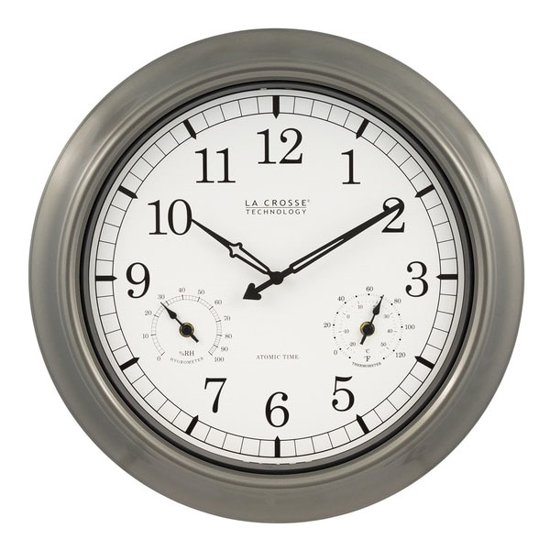 Picture of INDOOR/OUTDOOR ATOMIC WALL CLOCK W/ TEMP & HUMIDITY GAUGE