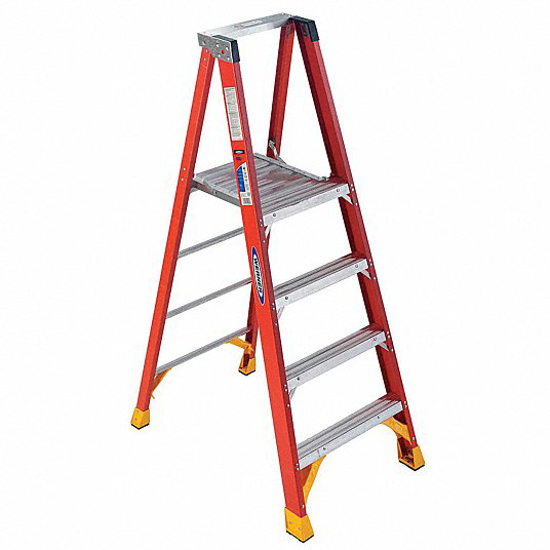 Picture of FIBERGLASS PLATFORM STEPLADDER- 6 FT LADDER HEIGHT- 4 FT PL