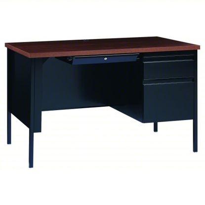 Picture of OFFICE DESK, BLACK MATRIX/WALNUT, 1 PEDESTALS, 3 DRAWERS